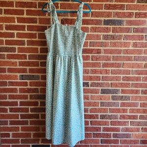 Kim Curvy Green Yellow Flowers Ditsy Floral Lined Smocked Sundress 18 Pockets